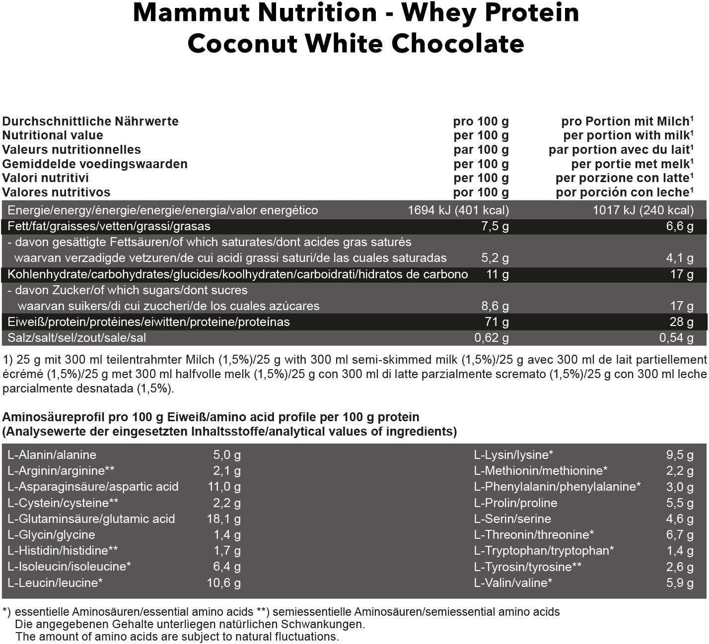Mammut Whey Protein, Coconut White Chocolate, 3 kg