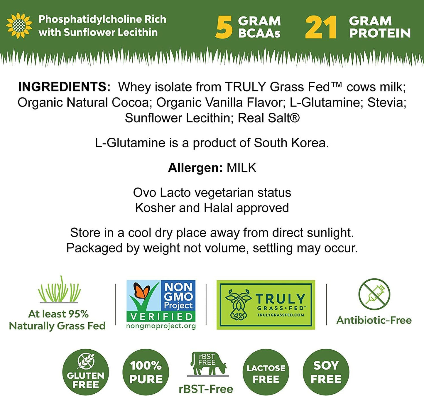 Marigold Grass-fed Whey Isolate Protein Powder - Rich Chocolate Malt Flavor - 1 Lb | 100% Pure, Cold-Processed, Micro-Filtered, Undenatured, Non-GMO, rBGH Free, Soy Free, Gluten Free, Lactose Free