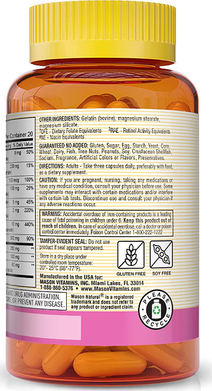 Mason Natural, Body Hair Skin and Nails Beauty Formula Vitamins, 60 Capsule, Multivitamin Dietary Supplement With Biotin and Calcium Supports Healthy Hair, Skin, Nails and Overall Wellness