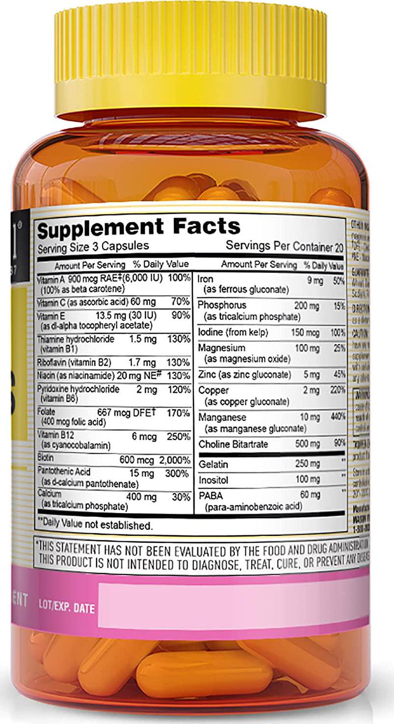 Mason Natural, Body Hair Skin and Nails Beauty Formula Vitamins, 60 Capsule, Multivitamin Dietary Supplement With Biotin and Calcium Supports Healthy Hair, Skin, Nails and Overall Wellness