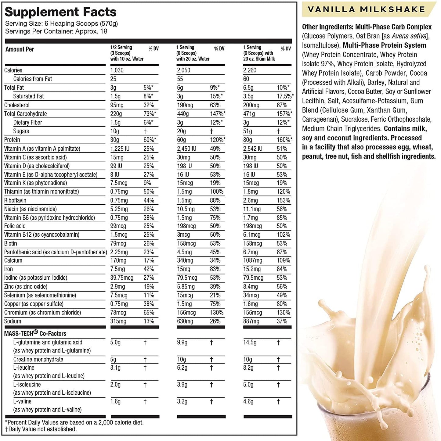 Mass Gainer Protein Powder, MuscleTech Mass-Tech Extreme 2000 Mass Gainer, Max Protein Weight Gainer, Muscle Gainer Protein Powder for Men and Women, Creatine Supplements, Vanilla Milkshake, 10 kg