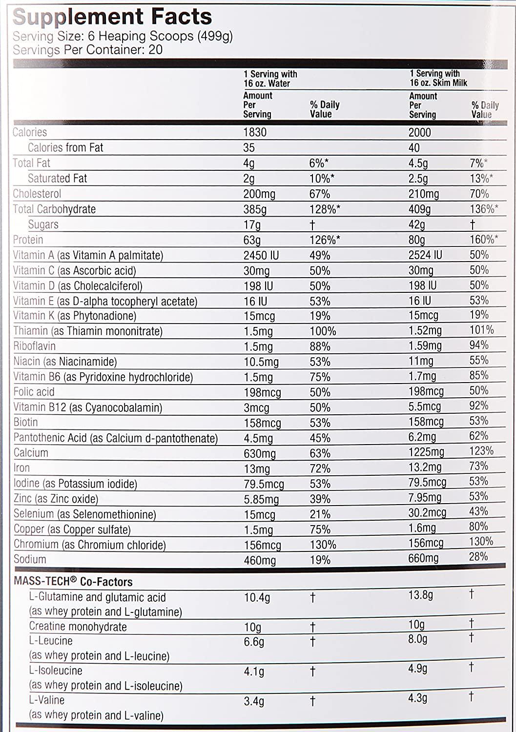 Mass Gainer Protein Powder, MuscleTech Mass-Tech Extreme 2000 Mass Gainer, Max Protein Weight Gainer, Muscle Gainer Protein Powder for Men and Women, Creatine Supplements, Vanilla Milkshake, 10 kg