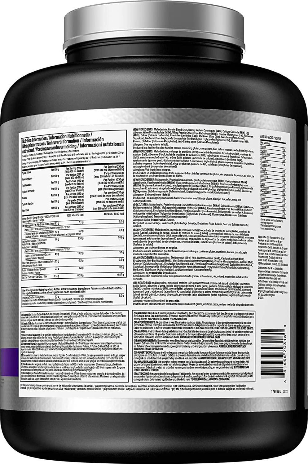 Mass Gainer Protein Powder | MuscleTech Mass-Tech Elite Mass Gainer | Whey Protein Powder + Muscle Builder | Weight Gainer | Protein Powder for Muscle Gain | Creatine Supplements | Vanilla Cake, 7 lbs