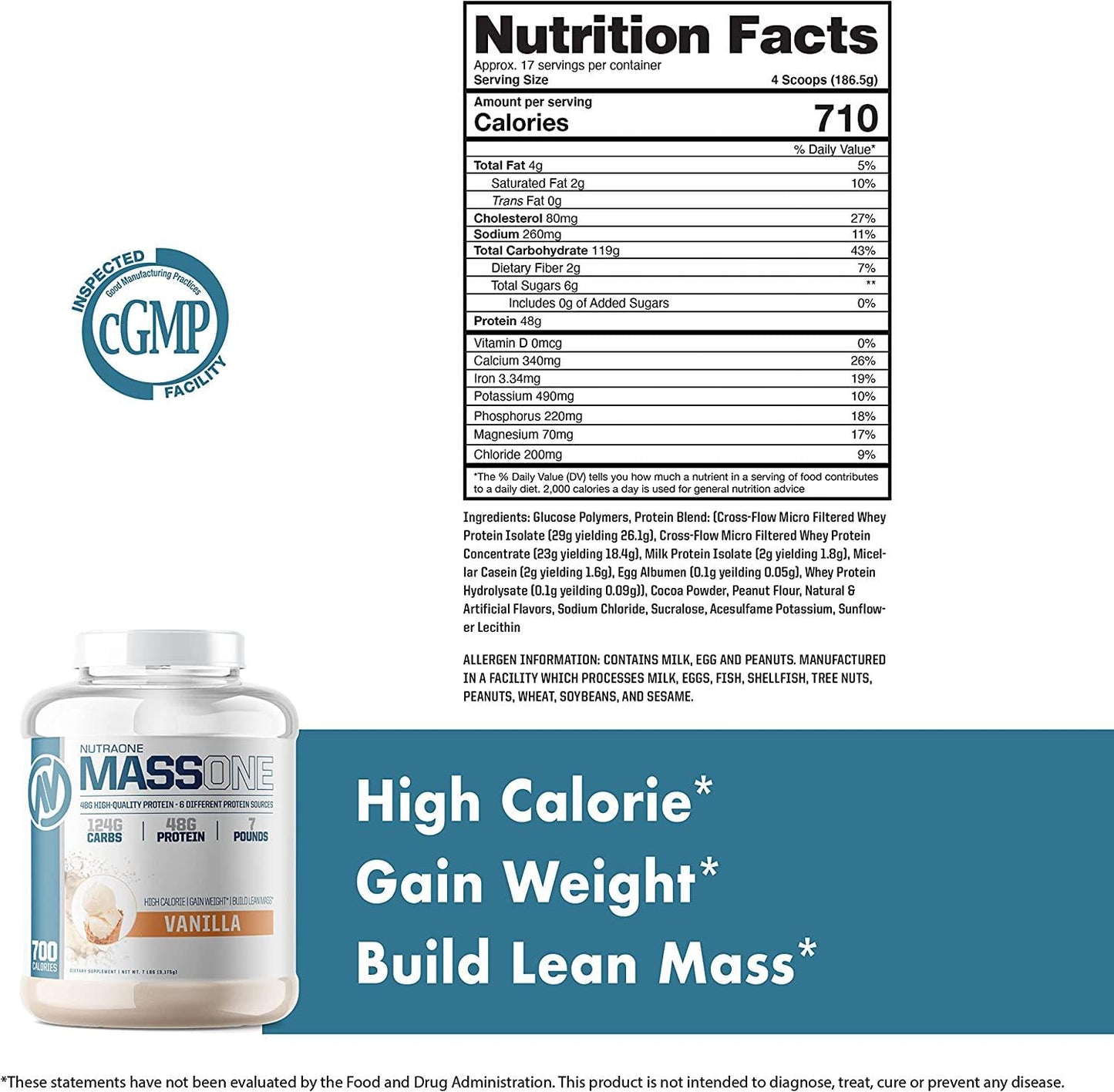 Massone Mass Gainer Protein Powder by NutraOne Gain Weight Protein Meal Replacement (Gourmet Chocolate - 7 lbs.)
