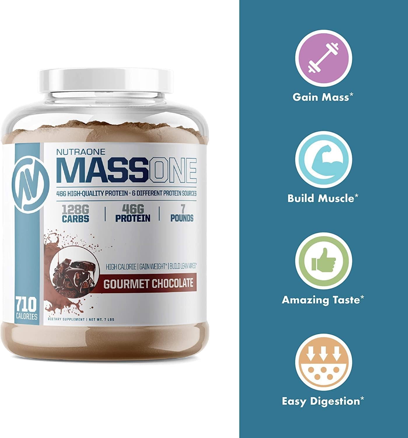 Massone Mass Gainer Protein Powder by NutraOne Gain Weight Protein Meal Replacement (Gourmet Chocolate - 7 lbs.)