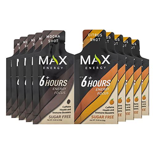Max Energy Shot, Healthy Energy and Immune Boosters, Sugar Free, 5 Calories Each, Up To 6 Hours Of Energy, 10 Pack (5 of Each Flavor)
