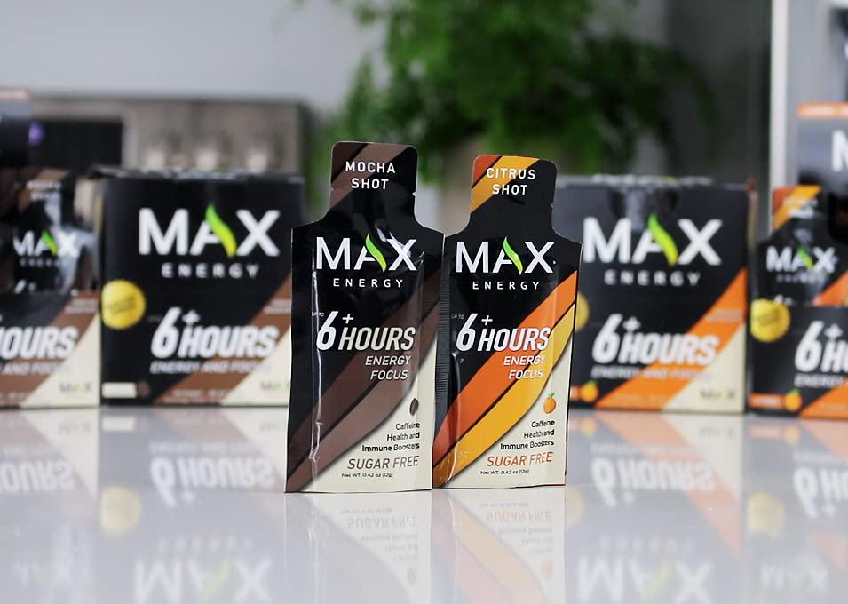 Max Energy Shot, Healthy Energy and Immune Boosters, Sugar Free, 5 Calories Each, Up To 6 Hours Of Energy, 10 Pack (5 of Each Flavor)