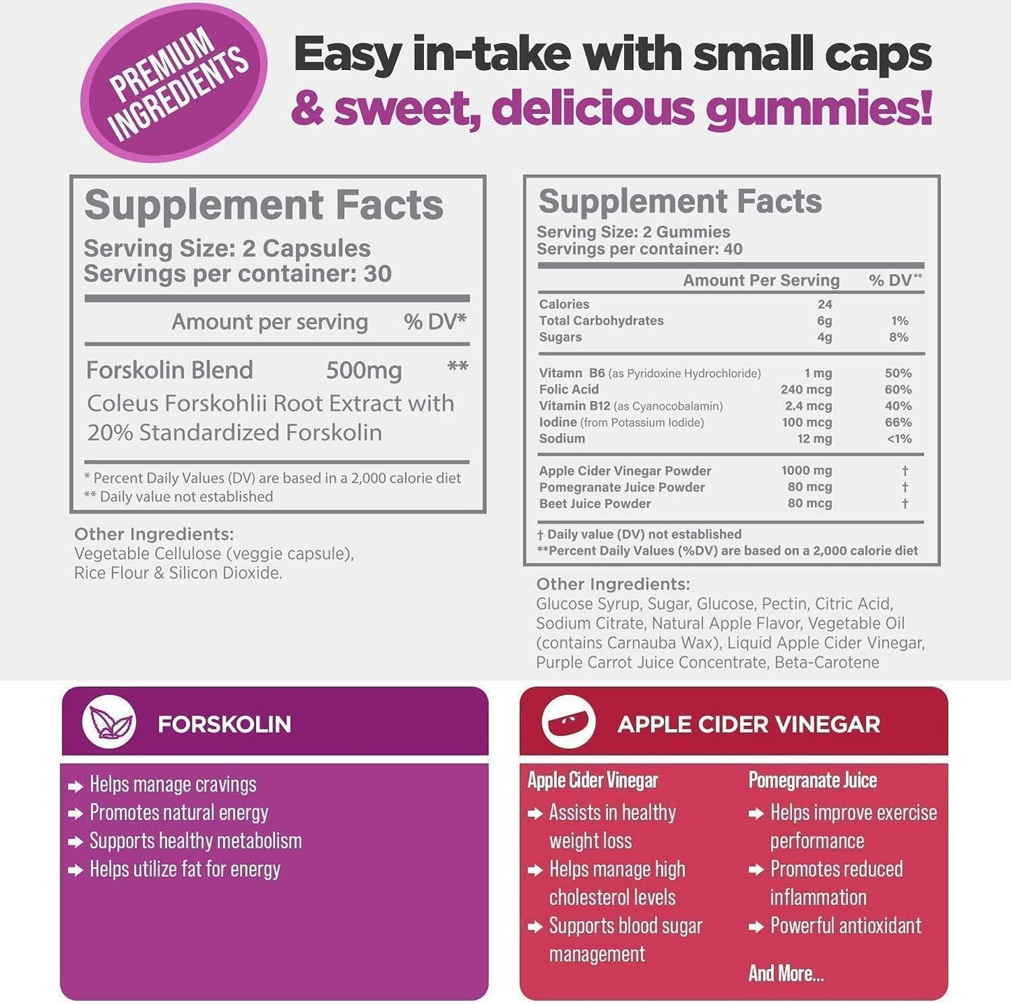 Max Fitness and Immune Support Bundle - Forskolin and Apple Cider Vinegar Gummies, Antioxidant Packed, Ultra Strength Detox Natural Herbs for Slim Look, Organic ACV with Mother, Fast Fitness Caps