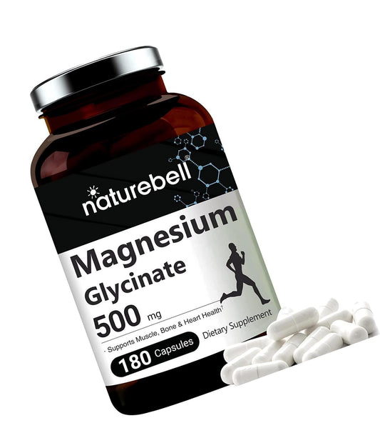 Maximum Strength Magnesium Glycinate 500mg, 180 Capsules, Supports Muscle, Bone, Joint, Heart Health, Enzyme Function, No GMOs, Made In USA