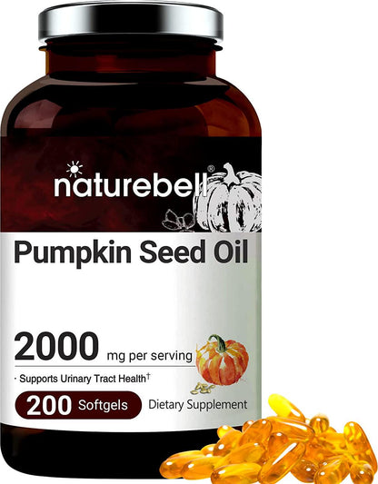 Maximum Strength Pumpkin Seed Oil Capsules 1000mg, 300 Liquid Soft-gels, Cold Pressed, Rich in Omega 3 6 Essential Fatty Acids, No GMOs and Made in USA