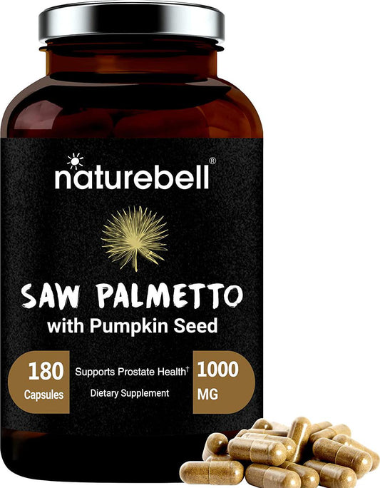 Maximum Strength Saw Palmetto Supplement, 1000mg Per Serving, 180 Capsules, Strongly Promotes Prostate Health and Urinary System, Non-GMO and Made in USA
