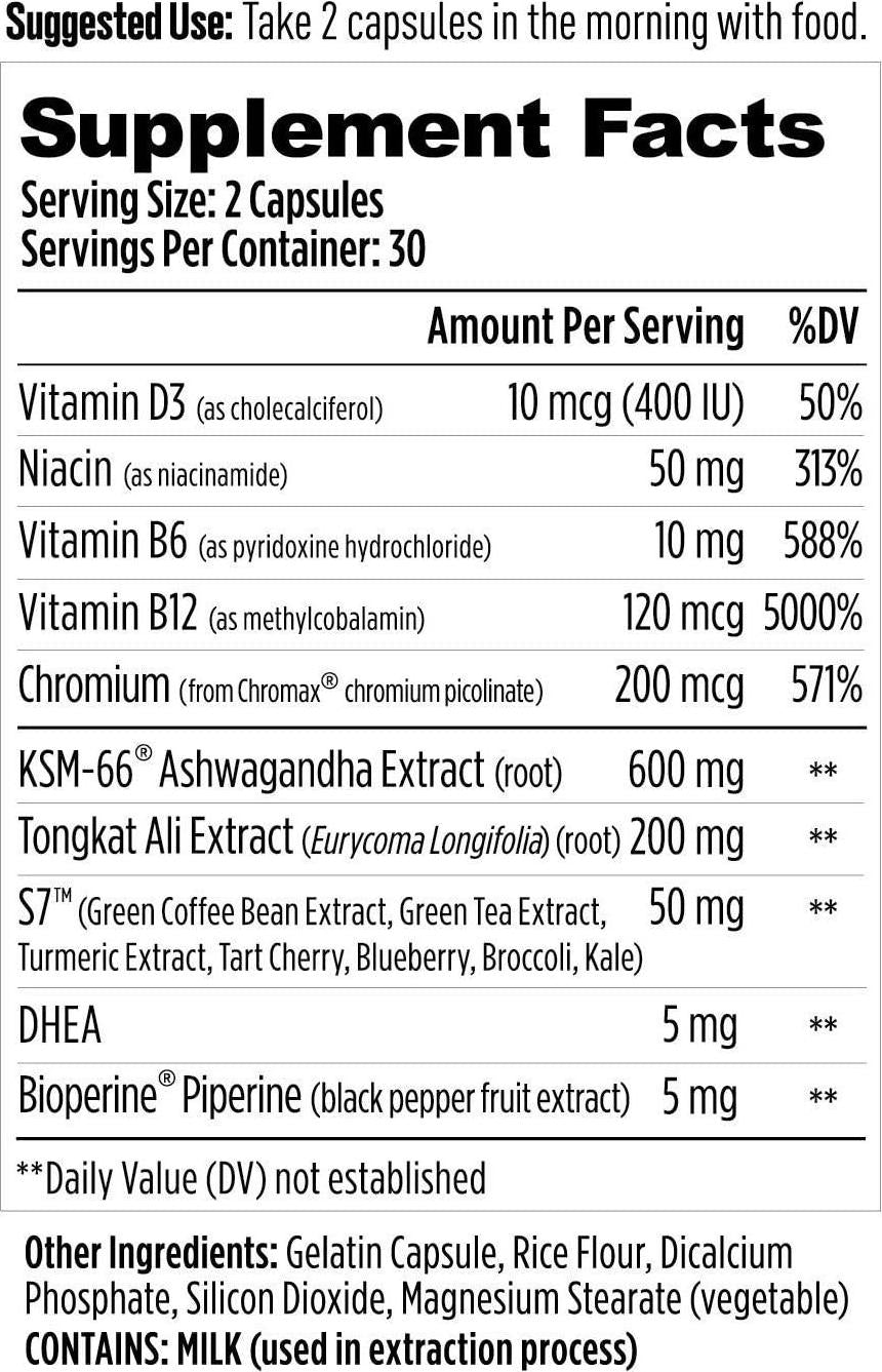 Mdrive Prime - Testosterone Support for Men, Max Energy, Stress Relief and Lean Muscle, KSM-66 Ashwagandha, S7 Nitric Oxide Booster, Bioperine and DHEA, 60 Capsules