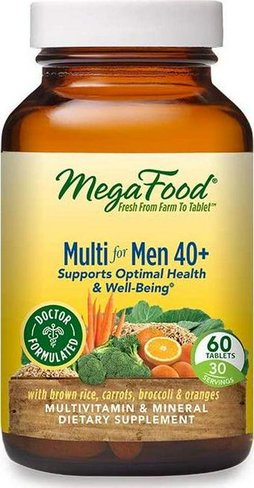 MegaFood, Multi for Men 40+, Supports Optimal Health and Wellbeing, Multivitamin and Mineral Supplement, Gluten Free, Vegetarian, 60 Tablets
