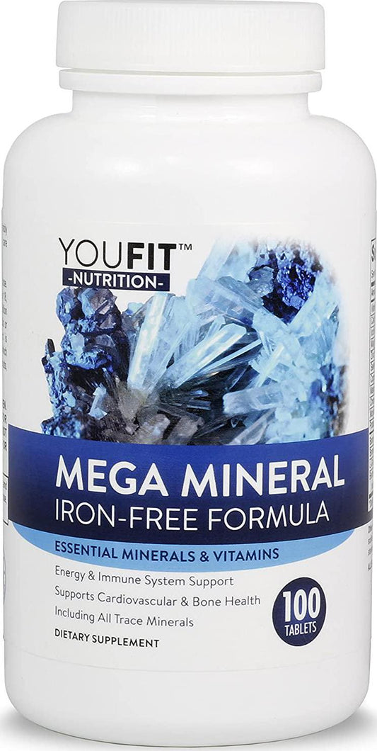 Mega Minerals Supplement by Youfit Nutrition | All 72 Trace Minerals | Premium Formula with Source of Minerals and Immune Health Support | Iron Free | All in One |1000mg Calcium 500mg Magnesium