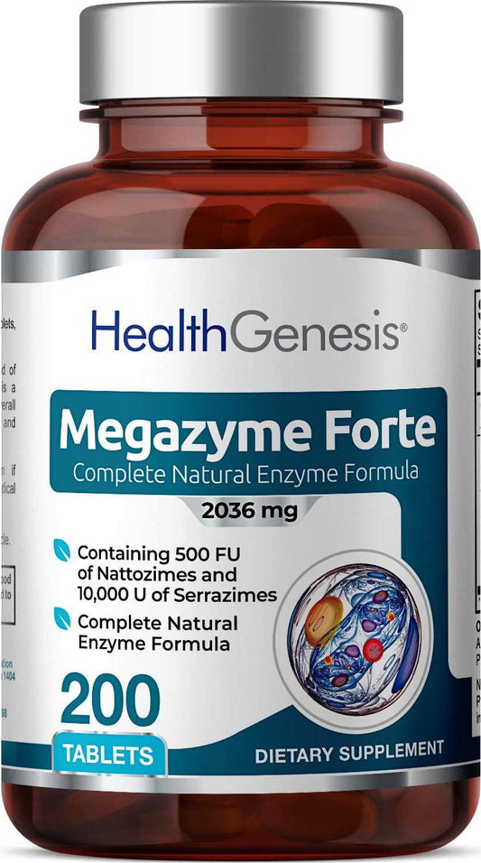 Megazyme Forte 200 Tabs - Natural Plant Proteolytic Enzymes | Digestive Support | Nattozimes | Serrazimes | Immune System Support | Detoxification Boost