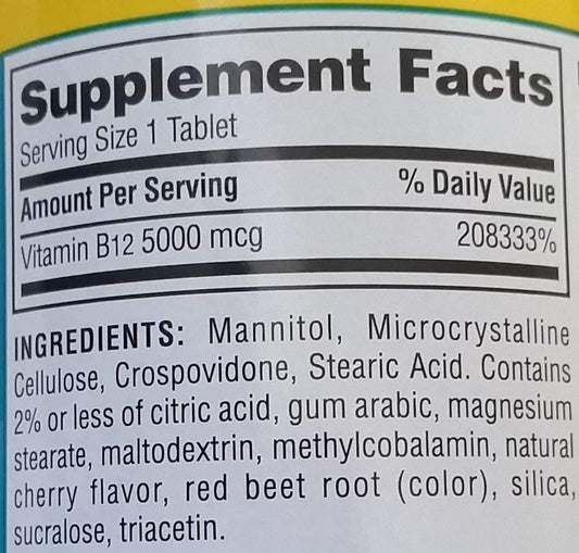 Member's Mark Vitamin B-12 Sublingual High Potency Methylcobalamin 5000mcg Tablets (1 Bottle (300 Tablets)) by Members Mark