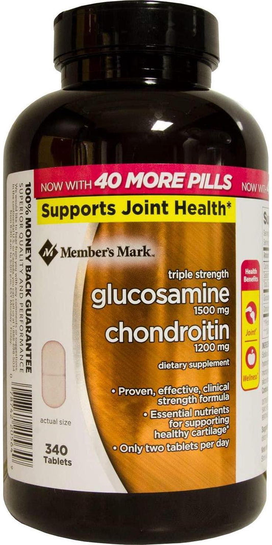 Member's Mark Triple Strength Glucosamine Chondroitin 340 Count. Body from Glucose and The Amino Acid