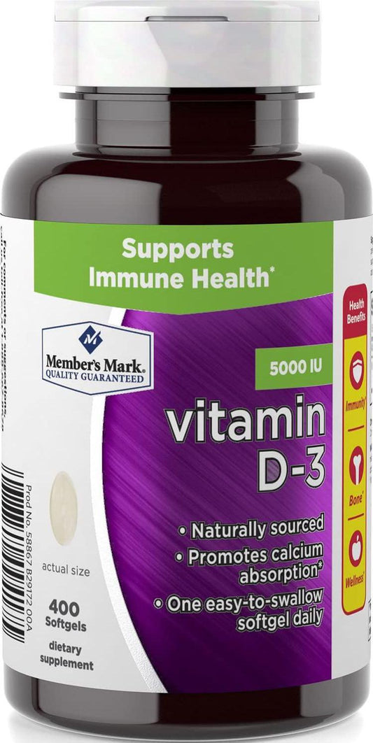 Member's Mark Vitamin D-3 5000 IU, 400 Softgels Dietary Supplement