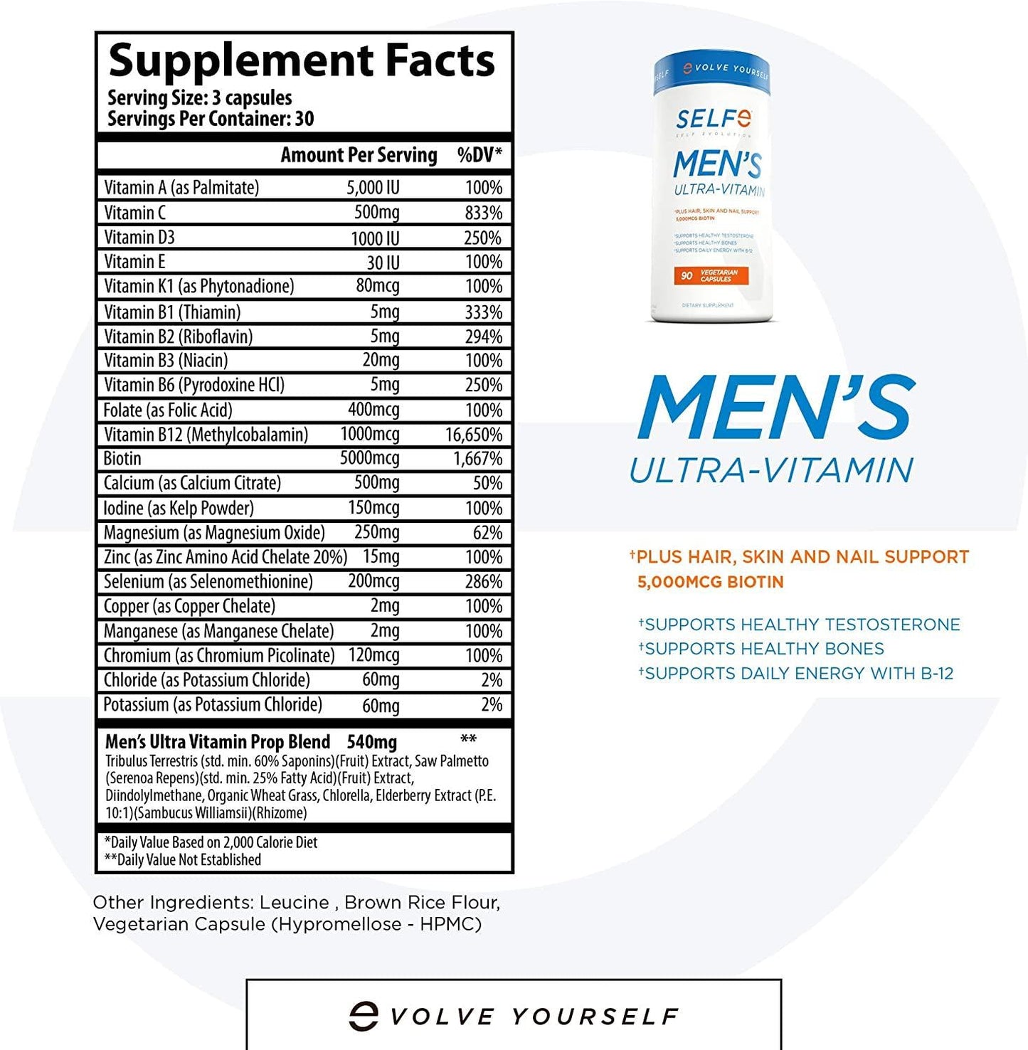 Men's Ultra-Vitamin (w/Hair Skin Nail Support) 90 Vegetarian Capsules