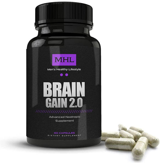 Men's Healthy Lifestyle Brain Gain 2.0 - Mental Focus, Memory, Concentration, Advanced Nootropic Supplement - Made in The USA - 60caps