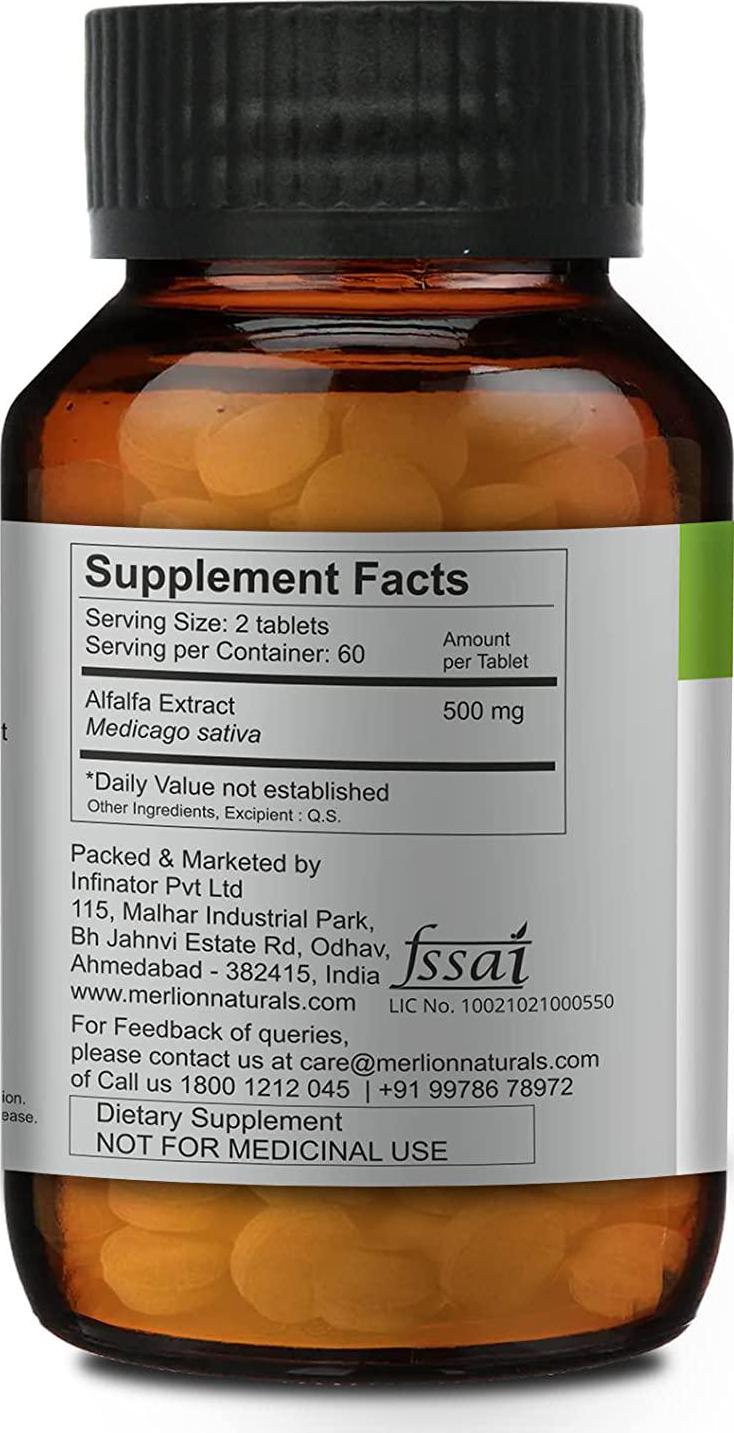 Merlion Naturals Alfalfa Tablets, Medicago Sativa, All Natural, Pure Herbs 500mg x 120 Tablets