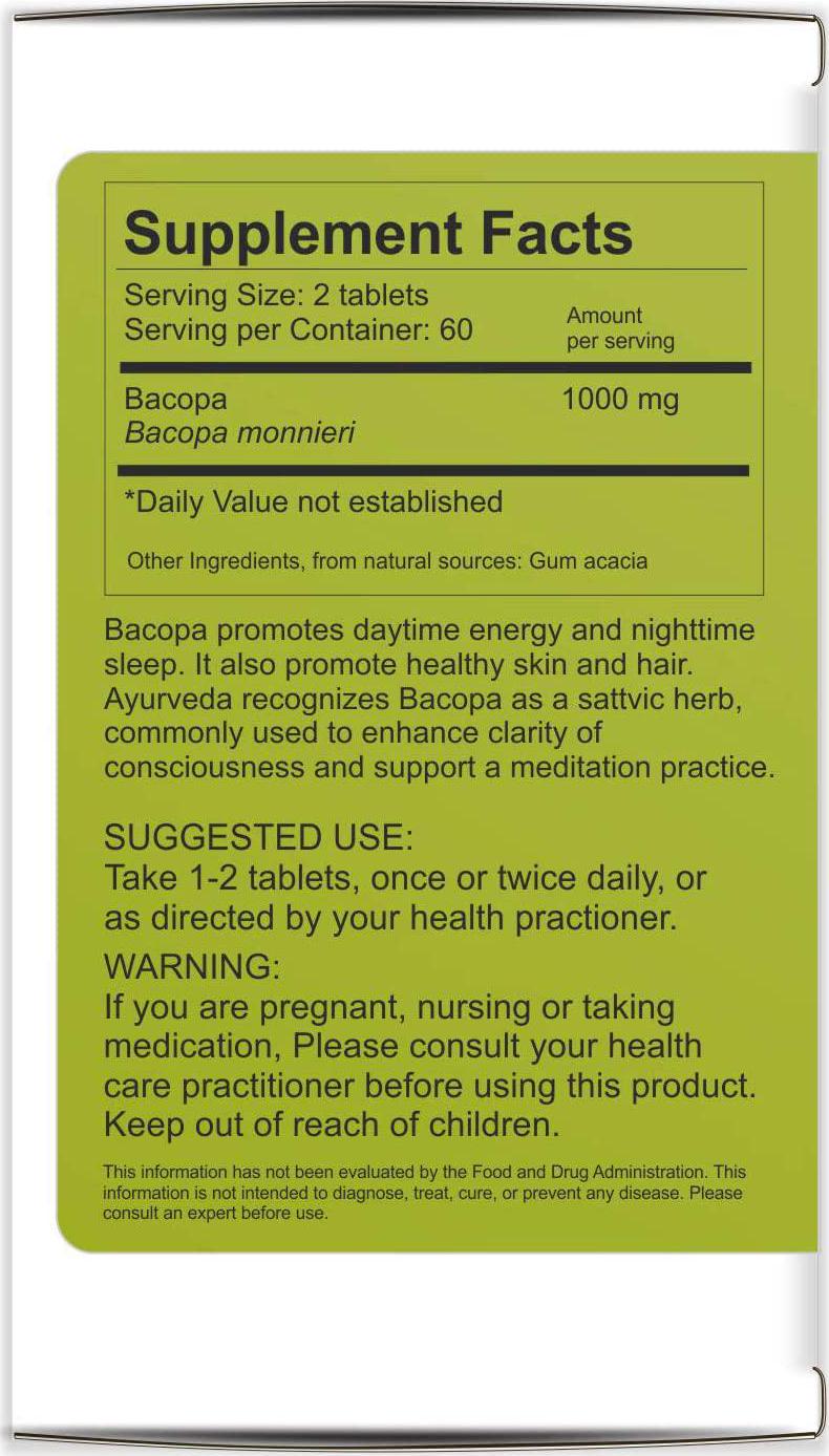 Merlion Naturals Bacopa Tablets (Brahmi) Bacopa monnieri, All Natural, Pure Herbs 500mg x 120 Tablets