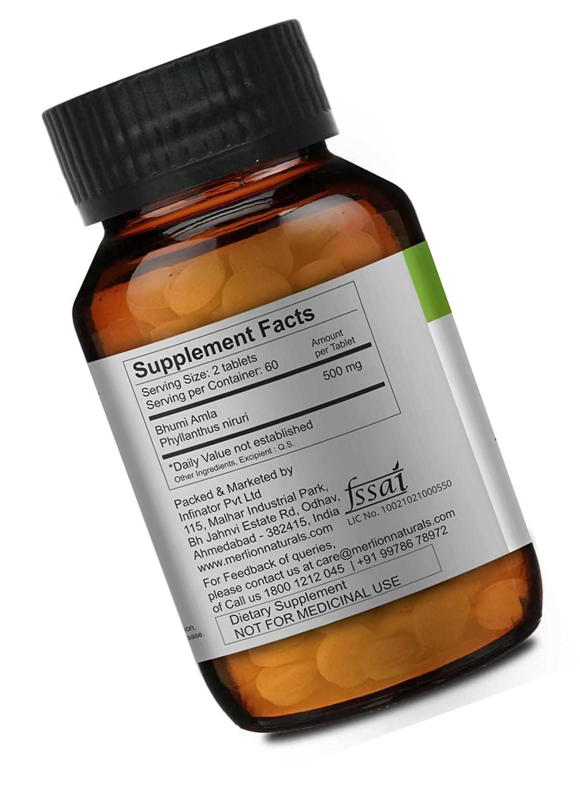 Merlion Naturals Bhumi Amla Tablets Phyllanthus niruri, All Natural, Pure Herbs 500mg x 120 Tablets