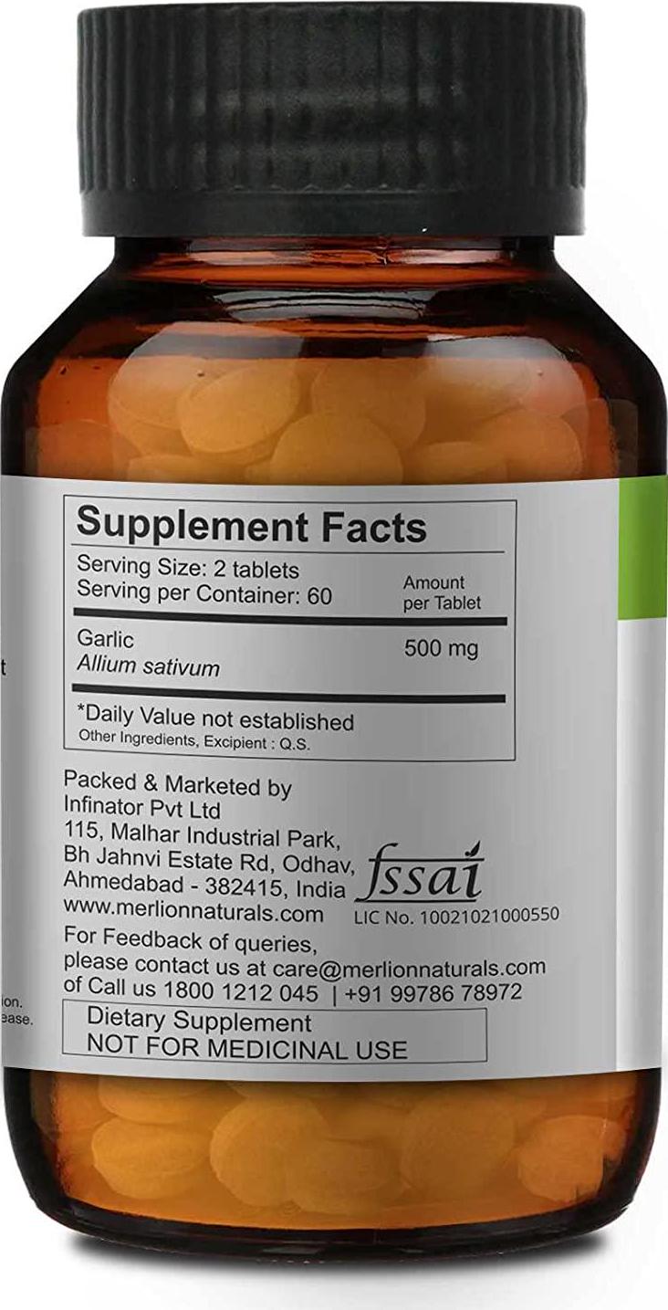 Merlion Naturals Garlic Tablets Allium sativum, All Natural, Pure Herbs 500mg x 120 Tablets