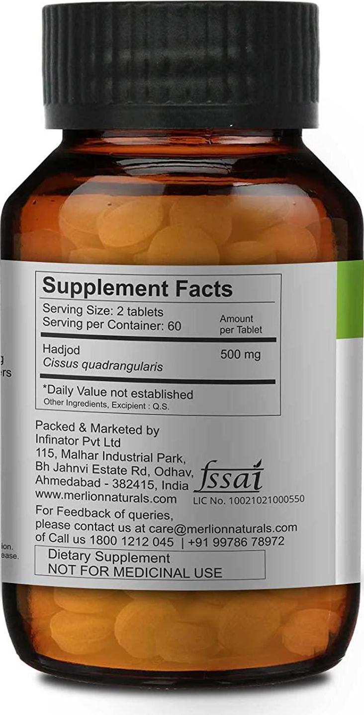 Merlion Naturals Hadjod Tablets Cissus quadrangularis, All Natural, Pure Herbs 500mg x 120 Tablets
