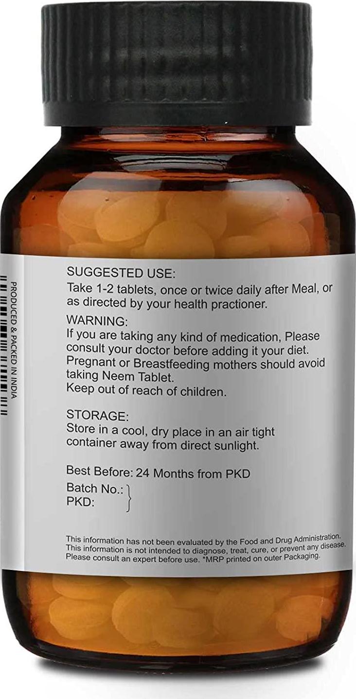 Merlion Naturals Neem Tablets Azardirachta indica, All Natural, Pure Herbs 500mg x 120 Tablets