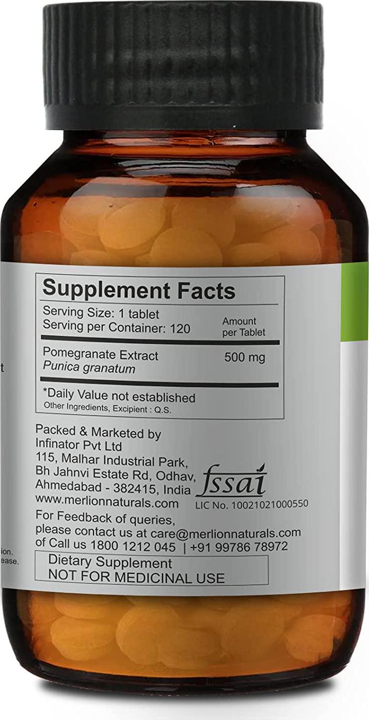 Merlion Naturals Pomegranate Tablets, Punica granatum, All Natural, Pure Herbs 500mg x 120 Tablets