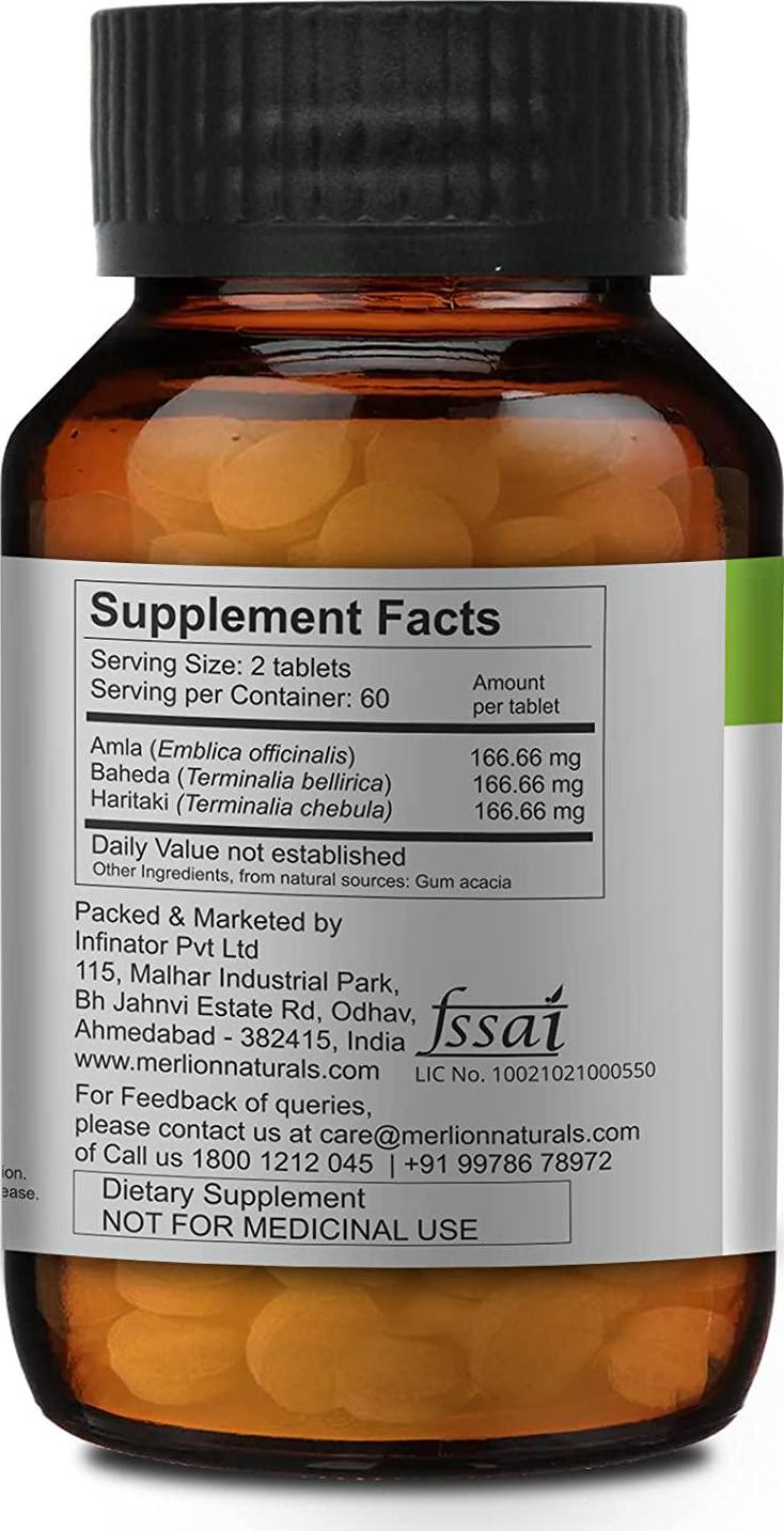 Merlion Naturals Triphala Tablets (Amla, Haritaki and Baheda), All Natural, Pure Herbs 500mg x 120 Tablets