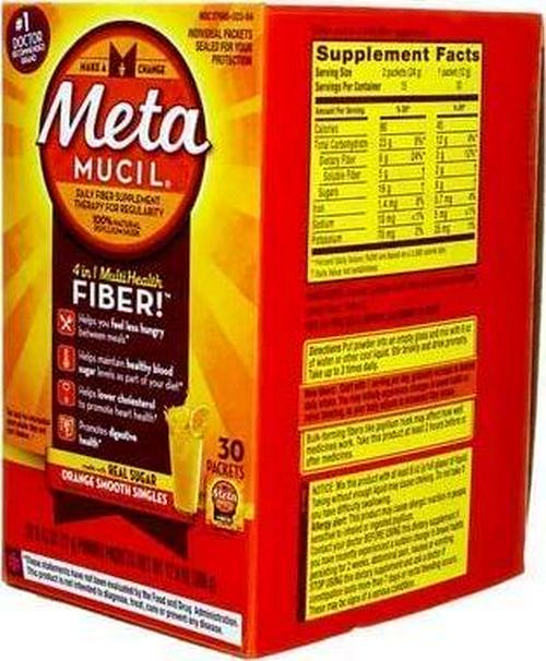 Meta-mucil Multihealth Fiber #1 Doctor Recommended Brand and 100% Natural Psyllium Husk Sugar Free Daily Fiber Supplement of Orange Smooth Fiber Powder and Naturally and Artificially Flavored- 3 Pack of 30 Doses or 6.1 Oz (90 Doses Total)