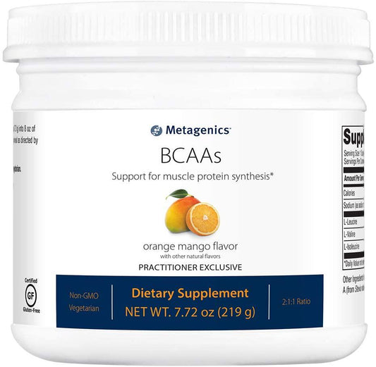 Metagenics BCAAs Powder 7.72 oz (219 g), Orange Mango Flavor, 30 Servings - Non-GMO, Gluten Free, Vegetarian