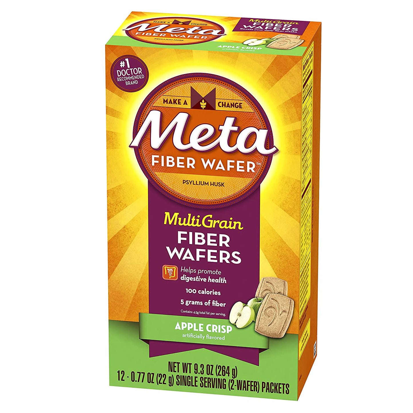 Metamucil Apple Crisp Fiber Wafers 12 Count, 9.3 Oz Box (Pack of 3)