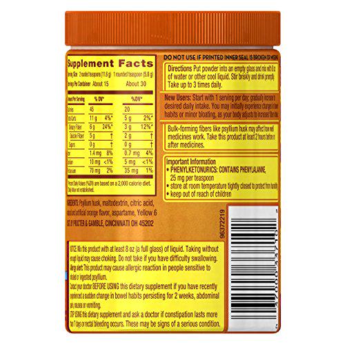 Metamucil Daily Fiber Supplement, Orange Smooth Sugar Psylllium Husk Fiber Powder, 30 Doses