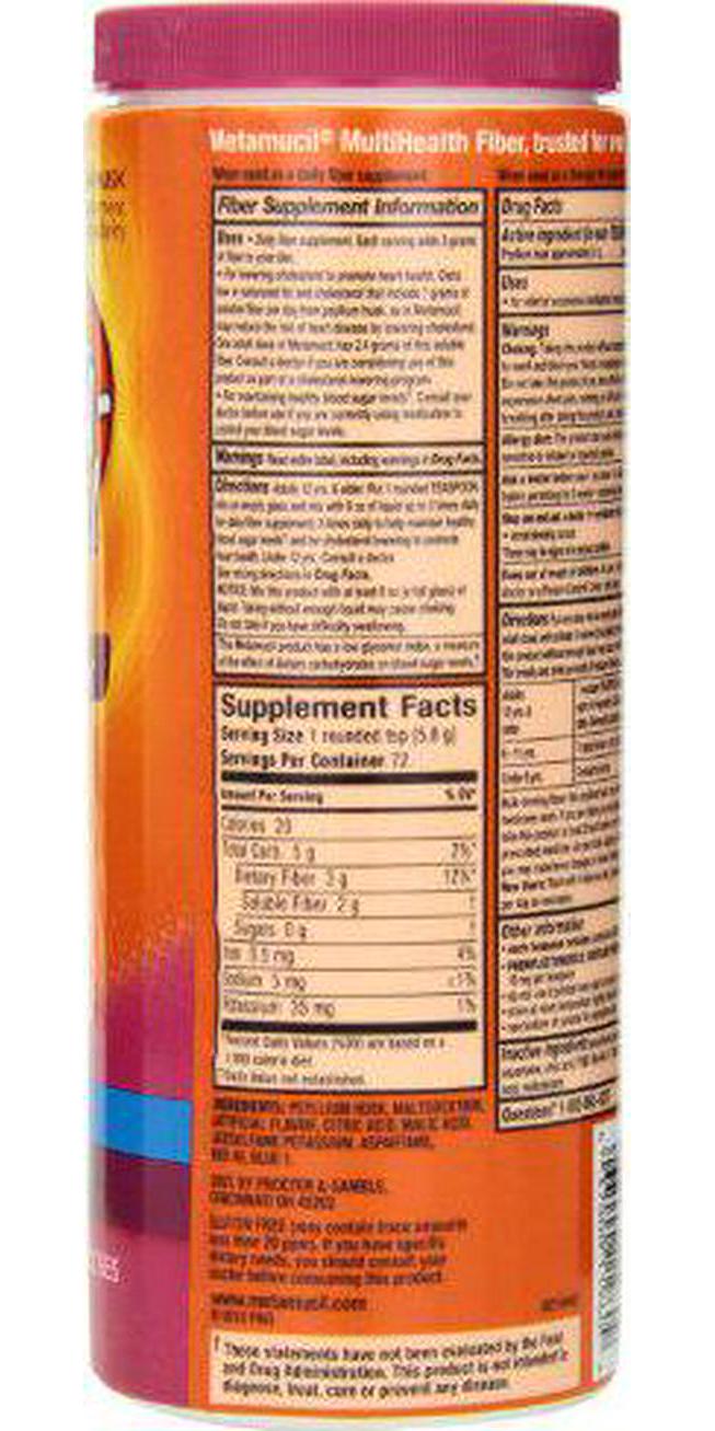 Metamucil Multi-Health Fiber by Meta, Berry Smooth Sugar Free 72 Teaspoons 15 Ounce (Pack of 2)