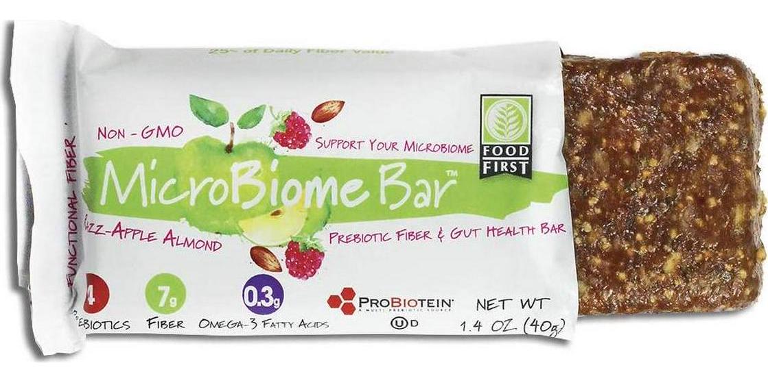 MicroBiome Bar, Prebiotic Fiber and Gut Health Bar, 1.4 oz, 12 Pack (Razz-Apple Almond)