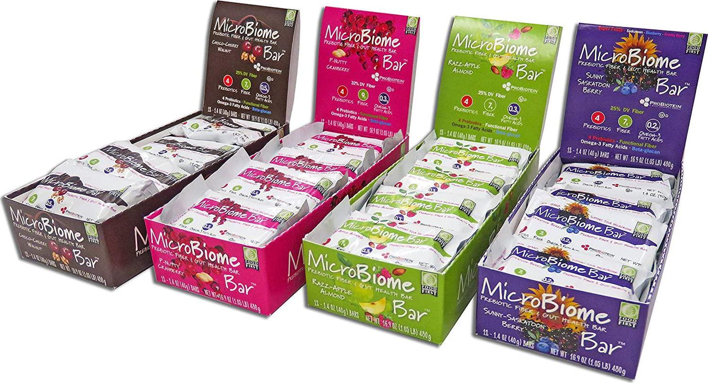 MicroBiome Bar, Prebiotic Fiber and Gut Health Bar, 1.4 oz, 12 Pack (Razz-Apple Almond)