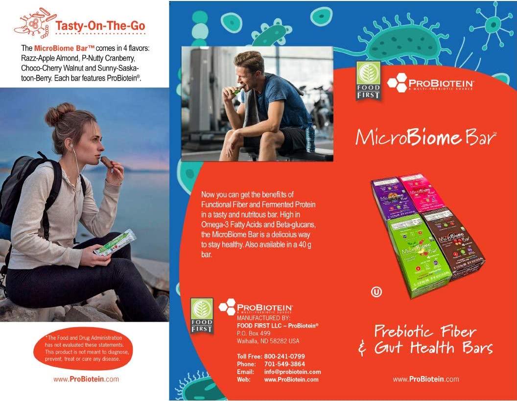 MicroBiome Bar, Prebiotic Fiber and Gut Health Bar, 1.4 oz, 12 Pack (Razz-Apple Almond)