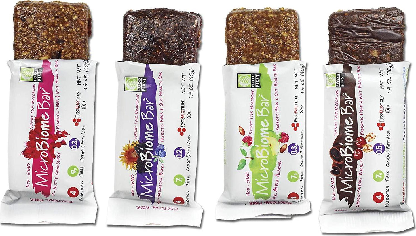 MicroBiome Bar, Prebiotic Fiber and Gut Health Bar, 1.4 oz, 12 Pack (Variety Pack of 4 Flavors)