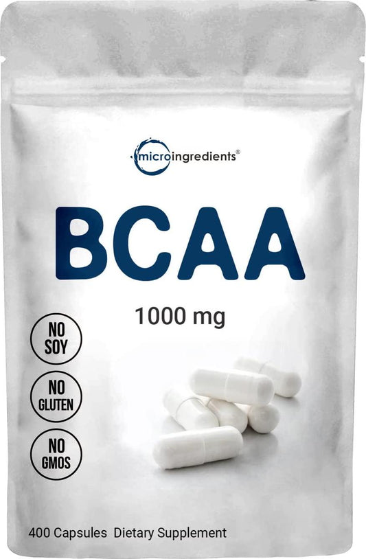 Micro Ingredients Instantized BCAA Supplement, BCAA 1000mg Per Serving, 400 Capsules (400 Counts(Pack of 1))