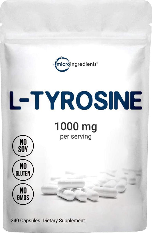 Micro Ingredients L Tyrosine Pills, 1000mg Per Serving, 240 Caplets, Premium Tyrosine Pre Workout Supplement, Non-GMO