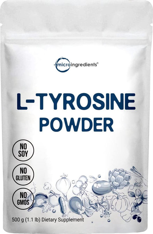 Micro Ingredients L-Tyrosine Powder, 1.1 Pound (500 Grams), Premium Tyrosine Pre Workout Supplement, Non-GMO and Vegan