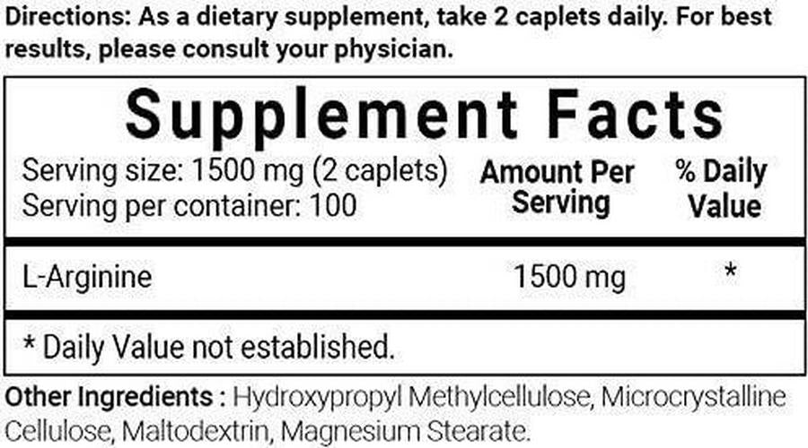 Micro Ingredients L Arginine Supplement, Arginine Caplet, 1500mg Per Serving, 200 Counts, Nitric Oxide Supplement for Muscle Growth, Vascularity and Energy, Non-GMO (No Flavor, 200 Count(Pack of 1))