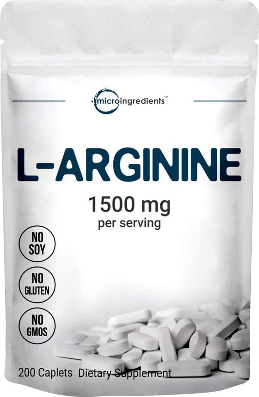 Micro Ingredients L Arginine Supplement, Arginine Caplet, 1500mg Per Serving, 200 Counts, Nitric Oxide Supplement for Muscle Growth, Vascularity and Energy, Non-GMO (No Flavor, 200 Count(Pack of 1))