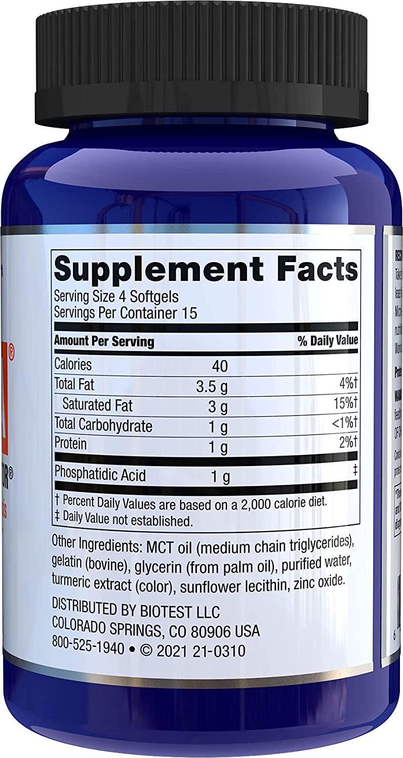 Micro-PA Phosphatidic Acid (1G per Serving) - Boost Muscle Gains, for Hard Workouts - 60 Softgels