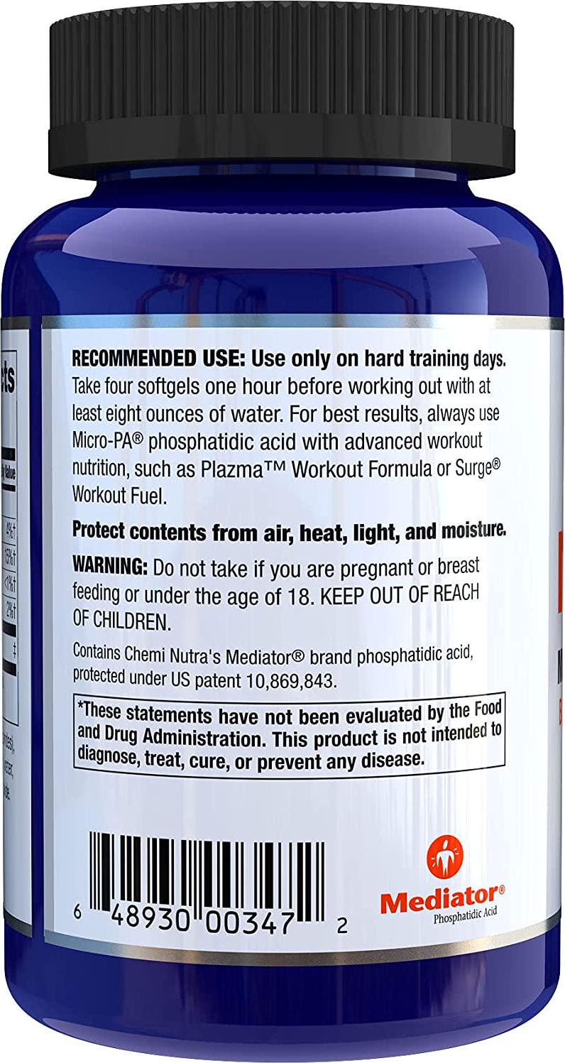 Micro-PA Phosphatidic Acid (1G per Serving) - Boost Muscle Gains, for Hard Workouts - 60 Softgels