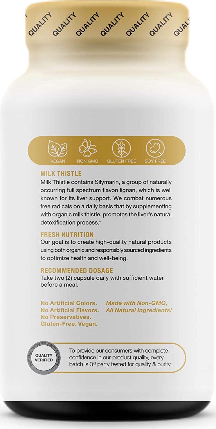 Milk Thistle Capsules - Strongest Available 10,000mg 80% Silymarin - Organic Liver Cleanse and Detox Support Supplement - Extract Powder in Capsule Pill Form - Made in The USA