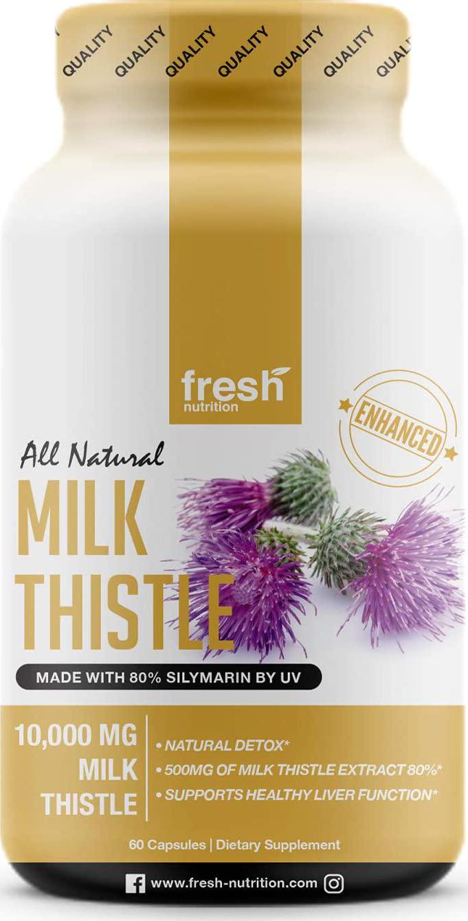 Milk Thistle Capsules - Strongest Available 10,000mg 80% Silymarin - Organic Liver Cleanse and Detox Support Supplement - Extract Powder in Capsule Pill Form - Made in The USA